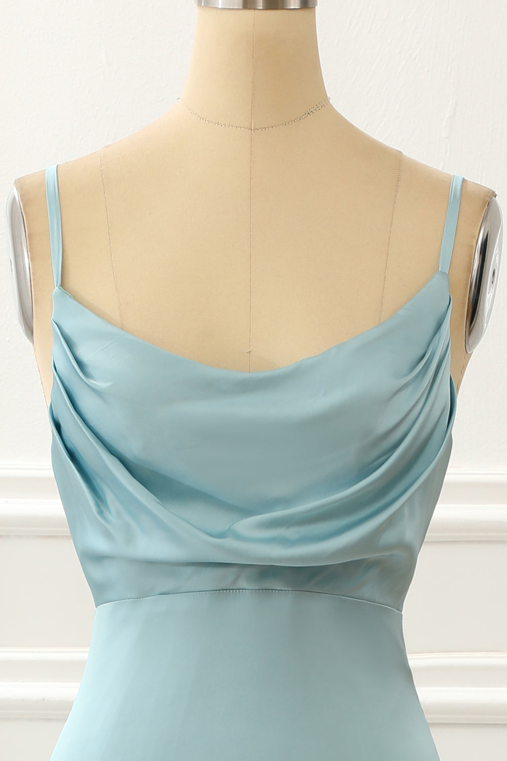 Satin Spaghetti Straps Blue Simple Prom Dress