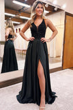 Black A-Line Long Prom Dress with Pockets