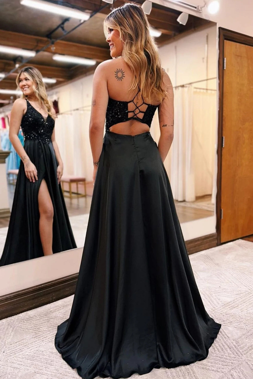 Black A-Line Long Prom Dress with Pockets