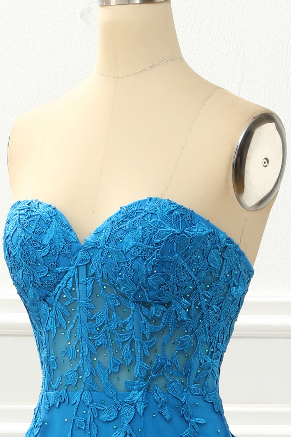 Blue Strapless Mermaid Prom Dress with Appliques