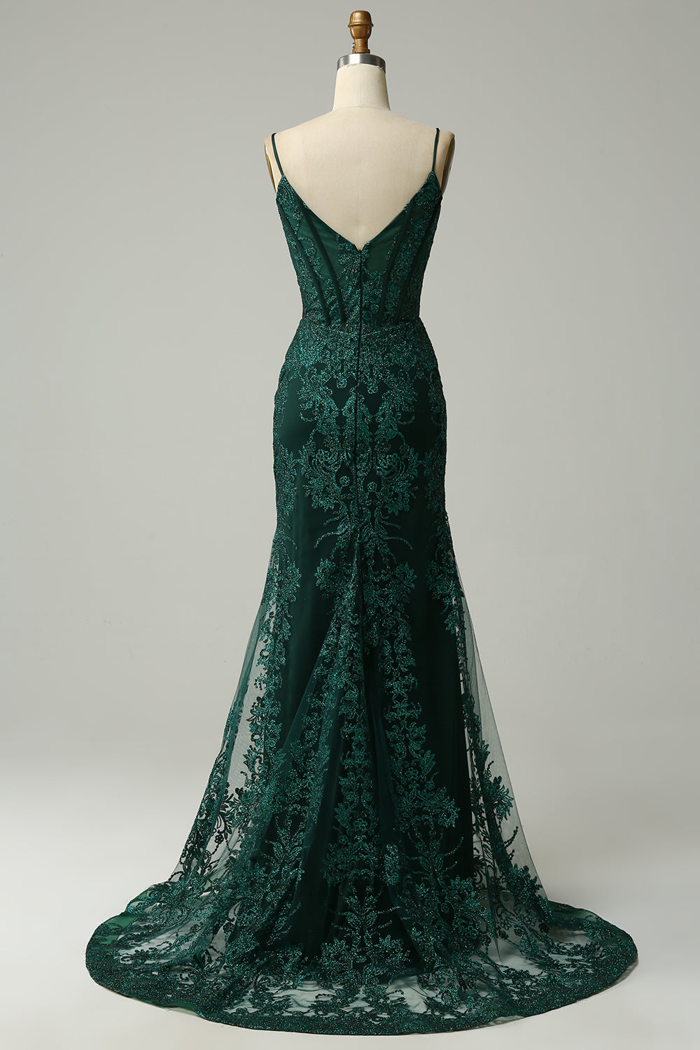 Mermaid Spaghetti Straps Peacock Green Prom Dress with Appliques