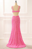 Hot Pink Mermaid Sparkly Prom Dress with Slit