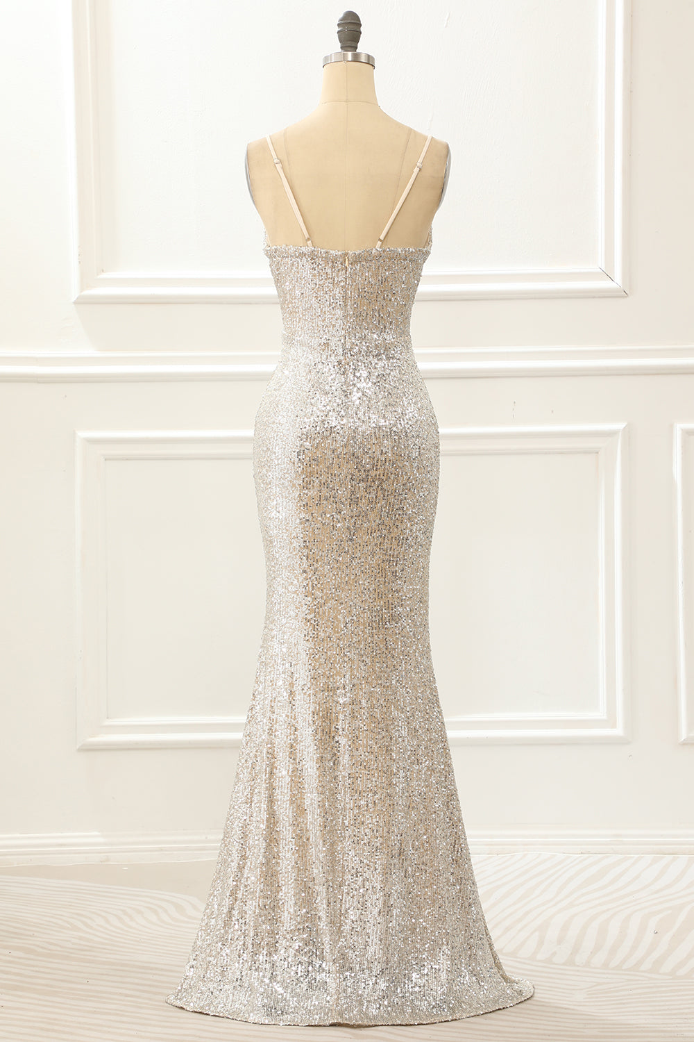 Champagne Mermaid Sequin Prom Dress with Slit