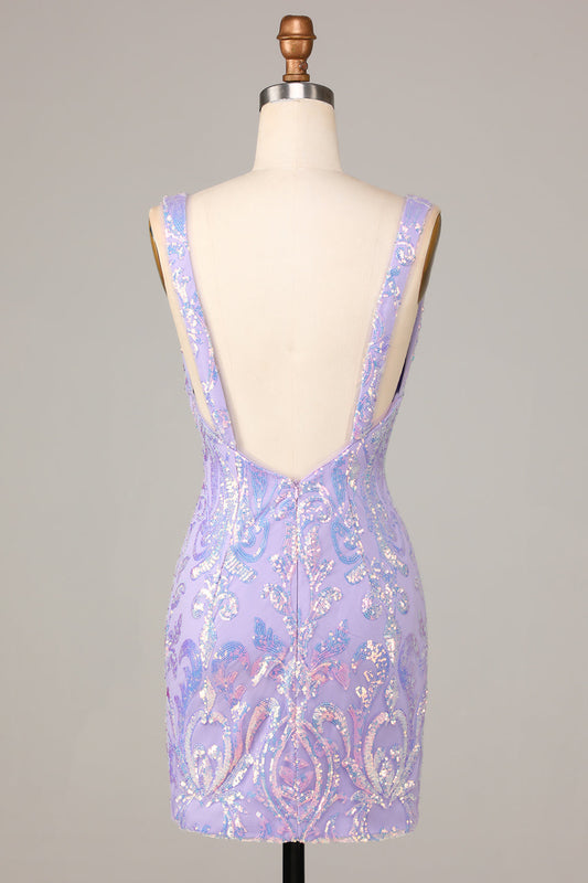 Bodycon V-Neck Lilac Sequins Short Homecoming Dress