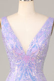 Bodycon V-Neck Lilac Sequins Short Homecoming Dress