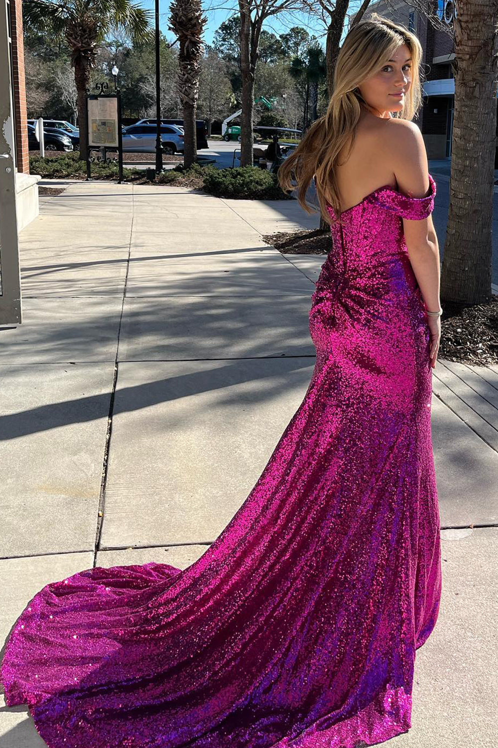 Blue Off Shoulder Mermaid Prom Dress with Slit