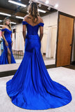 Royal Blue Mermaid Off The Shoulder Court Train Long Dress With Split