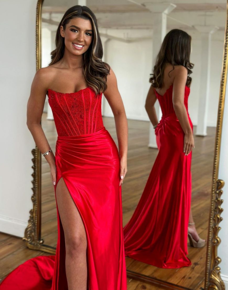 Sexy Red Strapless Long Prom Dress With Split