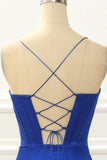 Spaghetti Straps Royal Blue Mermaid Prom Dress With Slit