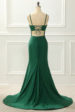 Green Mermaid Beading Prom Dress with Slit