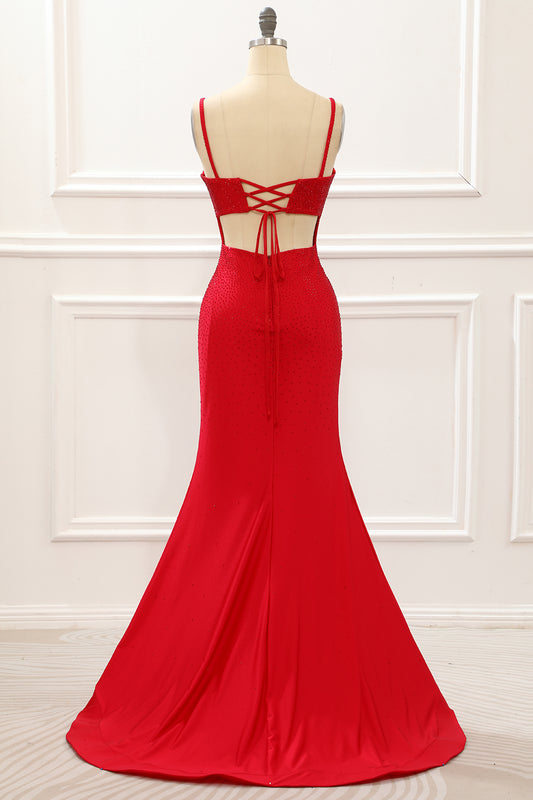 Red Mermaid Long Prom Dress with Beading