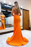 Orange Mermaid One Shoulder Long Prom Dress with Star Appliques