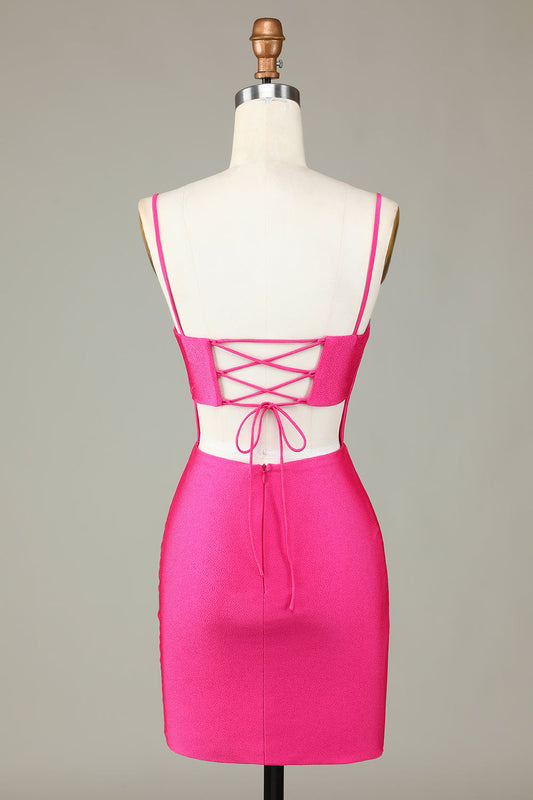 Fuchsia Sequins Lace-Up Tight Short Homecoming Dress