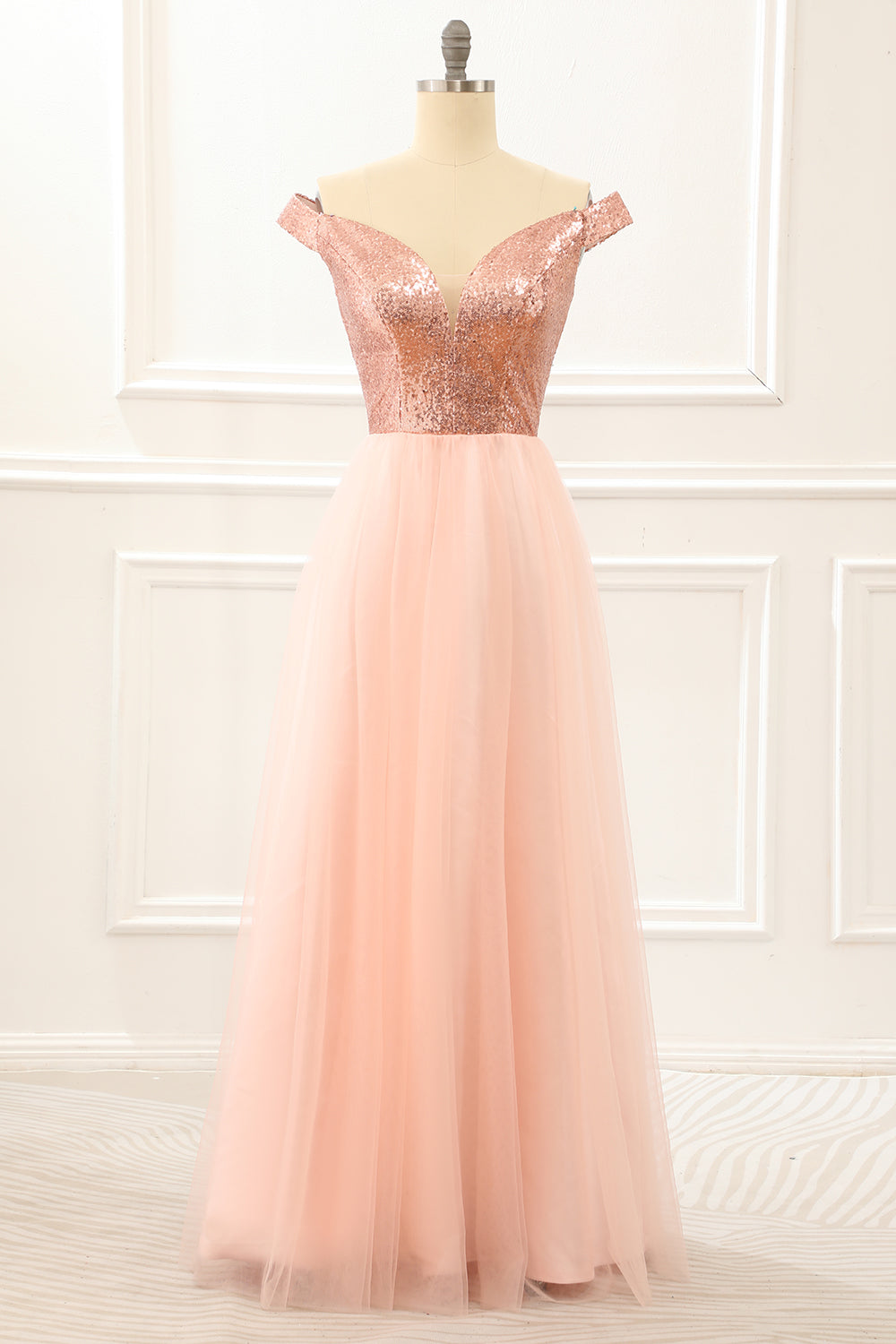 Off The Shoulder Blush Sequins Prom Dress