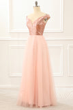 Off The Shoulder Blush Sequins Prom Dress