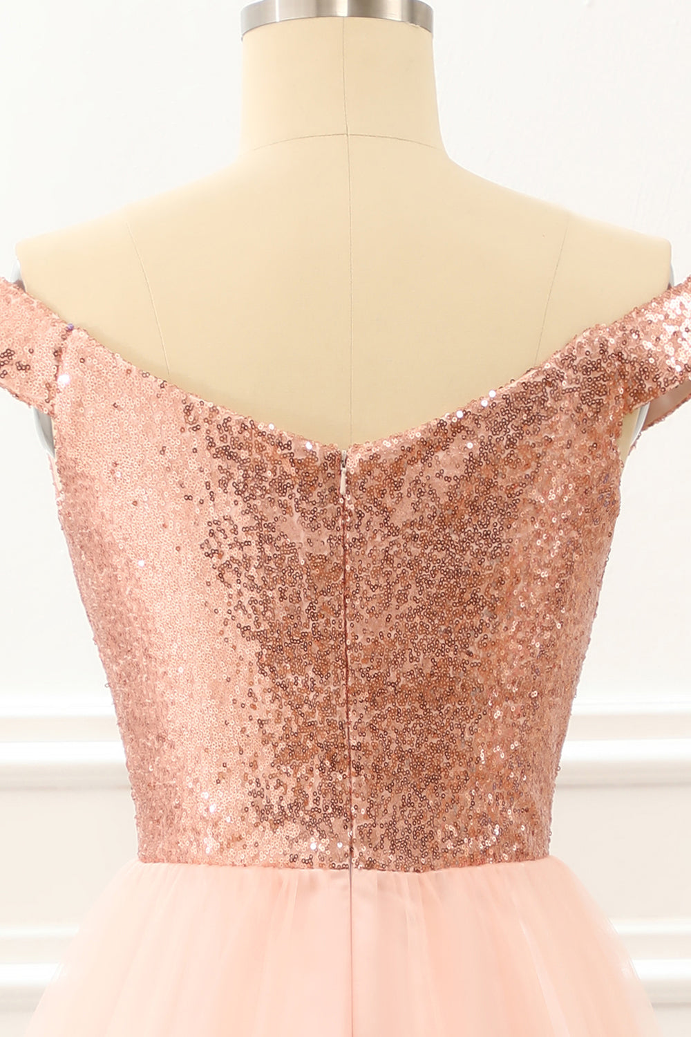 Off The Shoulder Blush Sequins Prom Dress