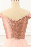 Off The Shoulder Blush Sequins Prom Dress