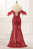 Off The Shoulder Mermaid Prom Dress with Feathers