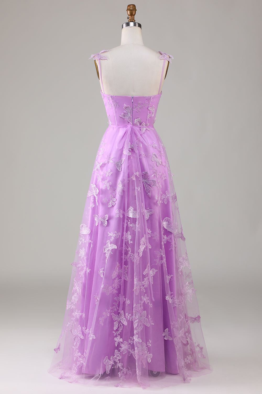 Purple A Line Square Neck Corset Prom Dress with 3D Butterflies