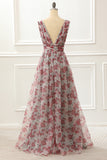 V-neck Floral A Line Prom Dress