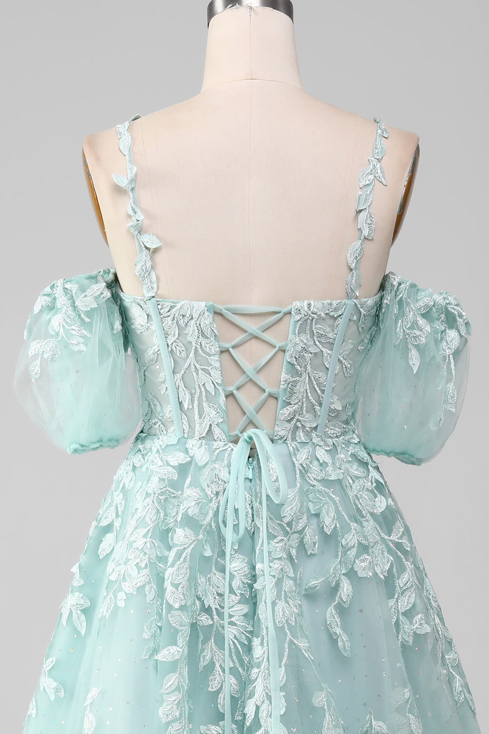 Ball-Gown Off The Shoulder Beaded Mint Prom Dresses With Appliques