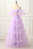 Off the Shoulder A-line Tulle Lavender Prom Dress