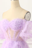Off the Shoulder A-line Tulle Lavender Prom Dress