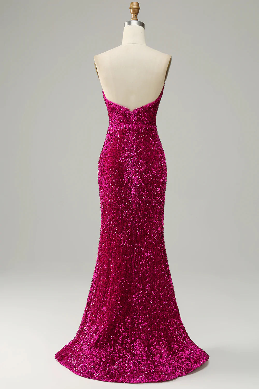 Fuchsia Strapless Sequins Prom Dress with Slit