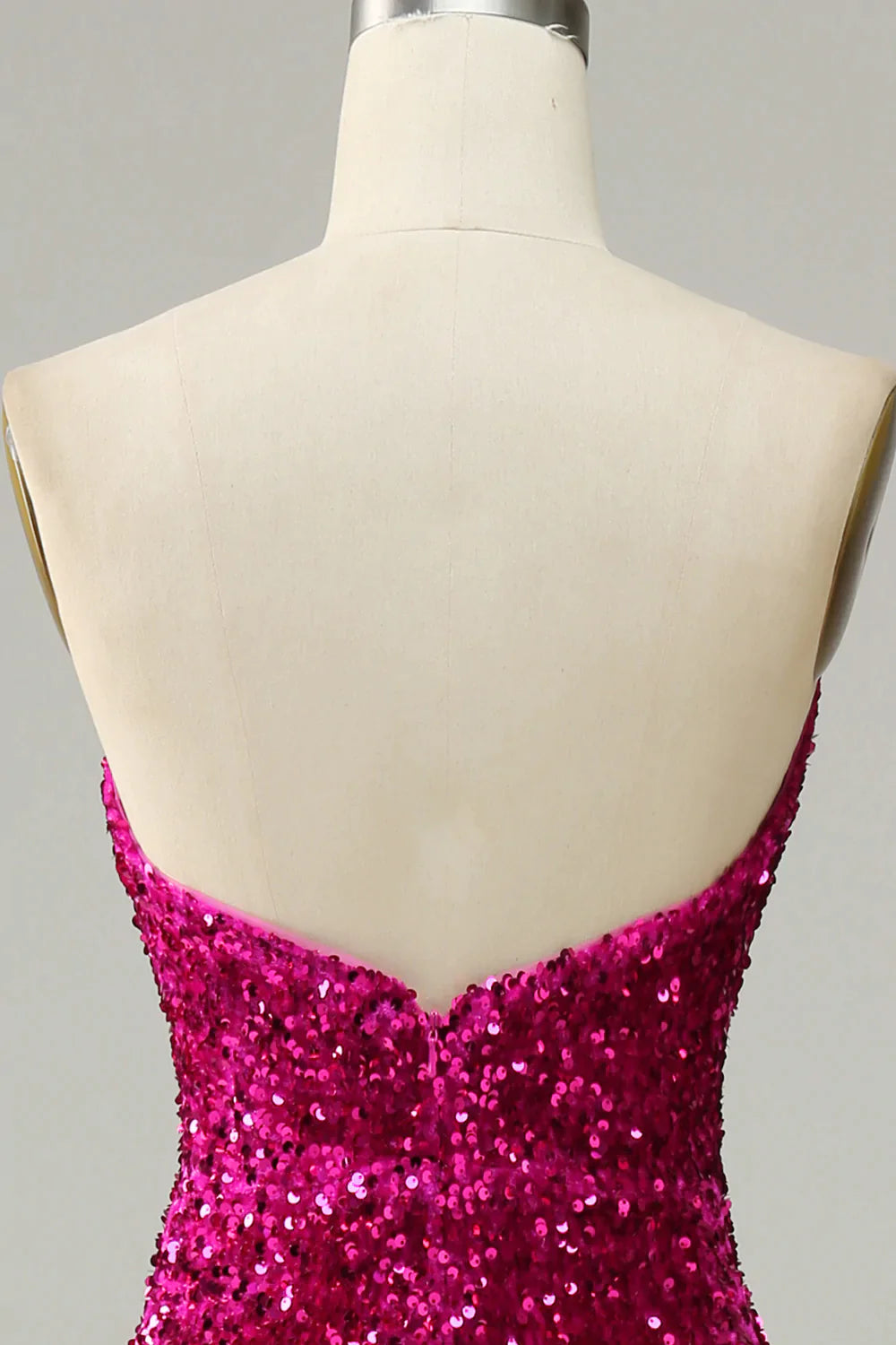 Fuchsia Strapless Sequins Prom Dress with Slit