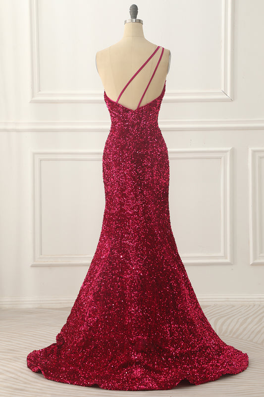 Fuchsia Sequin Long Prom Dress