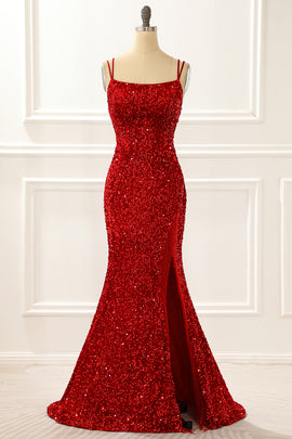 Mermaid Red Sparkly Prom Dress with Fringes