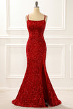 Mermaid Red Sparkly Prom Dress with Fringes