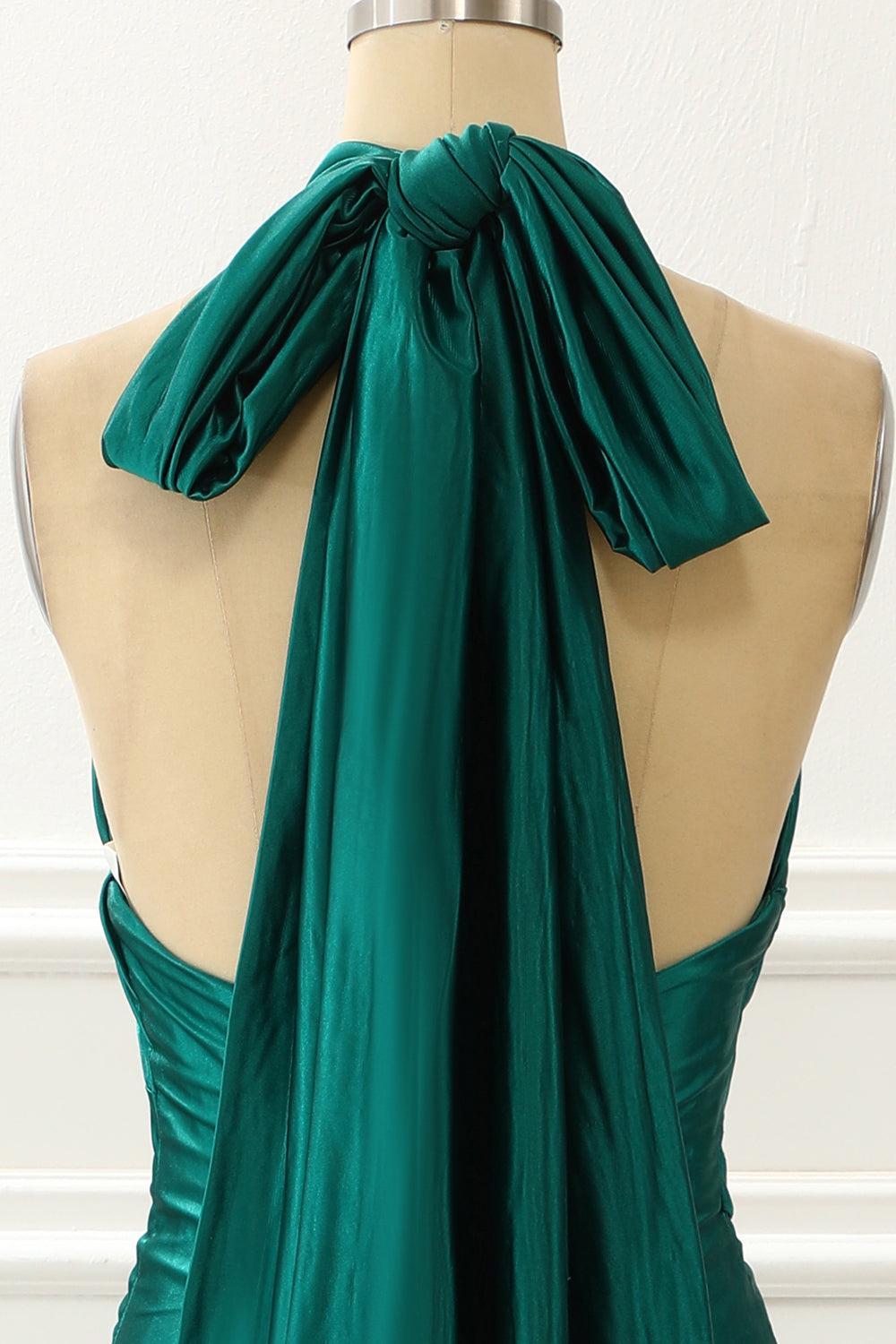 Halter Dark Green Satin Mermaid Prom Dress With Slit