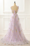 A-Line Lavender Princess Prom Dress With Embroidery