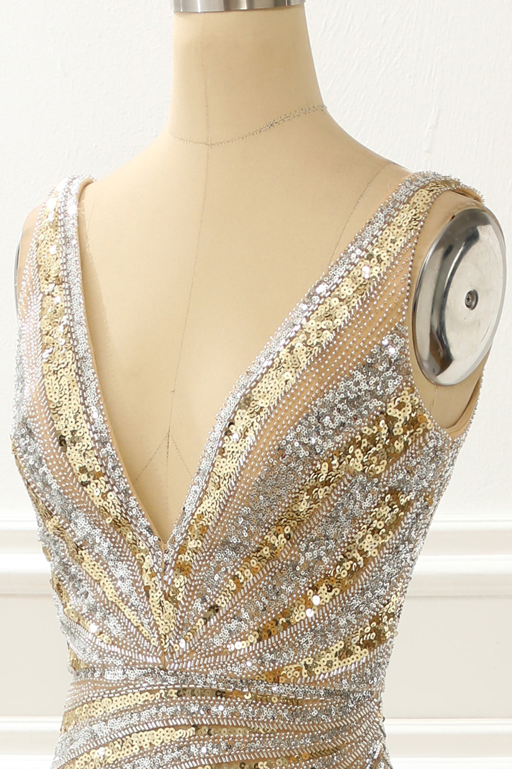 Golden Mermaid Sequin Prom Dress with Silt