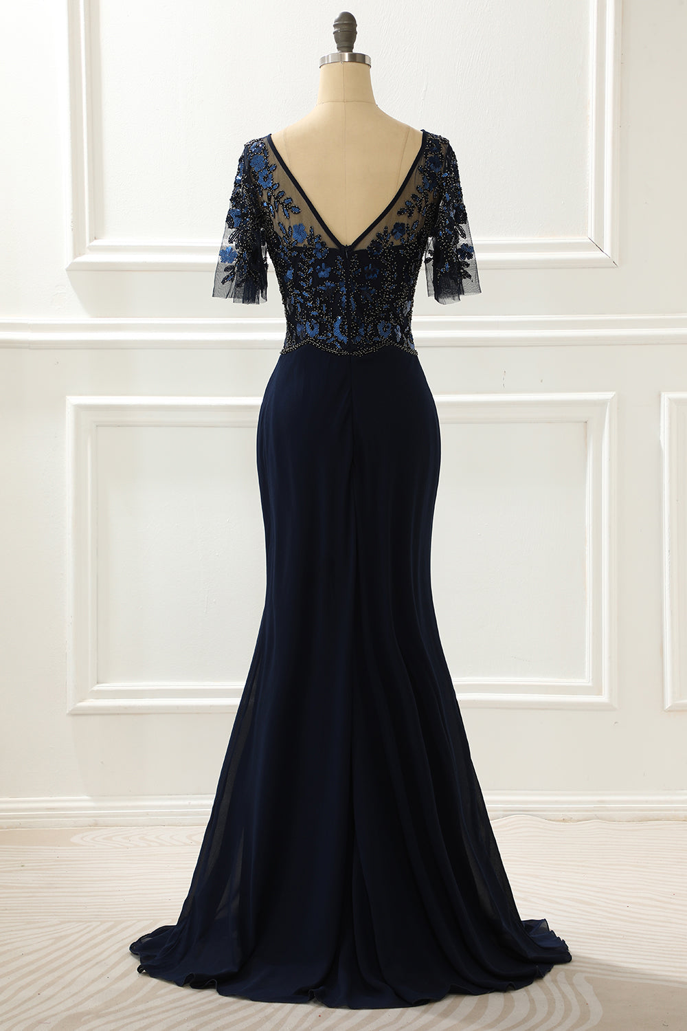 Navy Sequin Mermaid Prom Dress With Beading