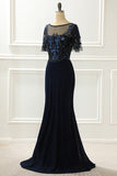 Navy Sequin Mermaid Prom Dress With Beading