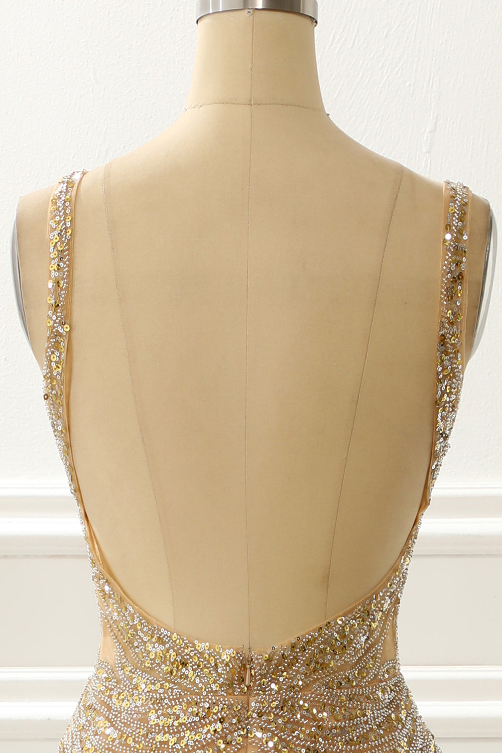 Golden Sparkly Prom Dress With Open Back