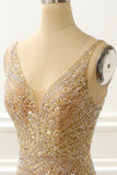 Golden Sparkly Prom Dress With Open Back