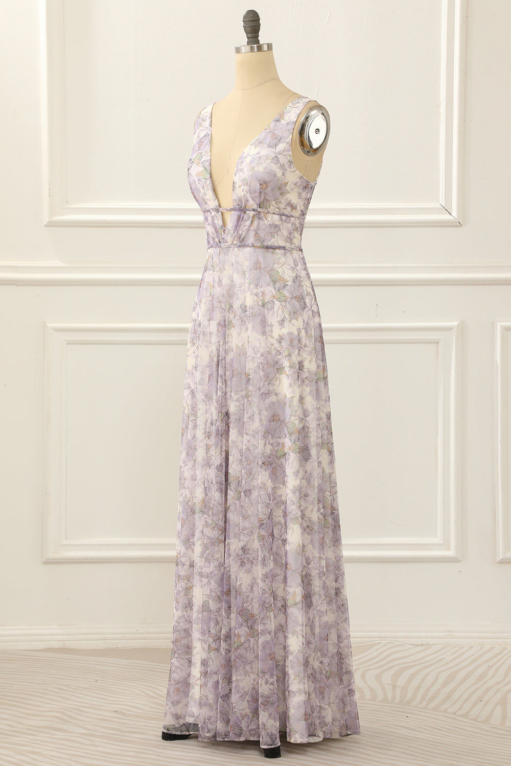 Purple Print A Line Simple Prom Dress