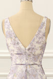 Purple Print A Line Simple Prom Dress