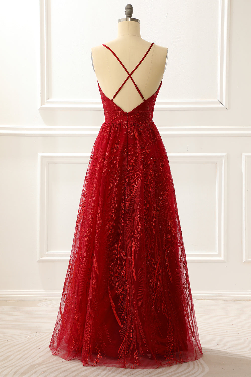 Spaghetti Straps Burgundy A Line Princess Prom Dress