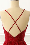 Spaghetti Straps Burgundy A Line Princess Prom Dress