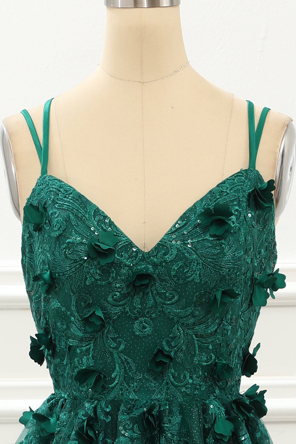 A Line Dark Green Tulle Prom Dress with Appliques