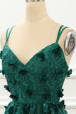 A Line Dark Green Tulle Prom Dress with Appliques