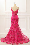 Hot Pink Sequin Print Mermaid Corset Prom Dress