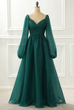 A Line Long Sleeves Prom Dress with Ruffles