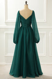 A Line Long Sleeves Prom Dress with Ruffles