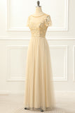 A Line Tulle Sequins Prom Dress with Appliques