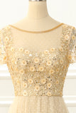 A Line Tulle Sequins Prom Dress with Appliques